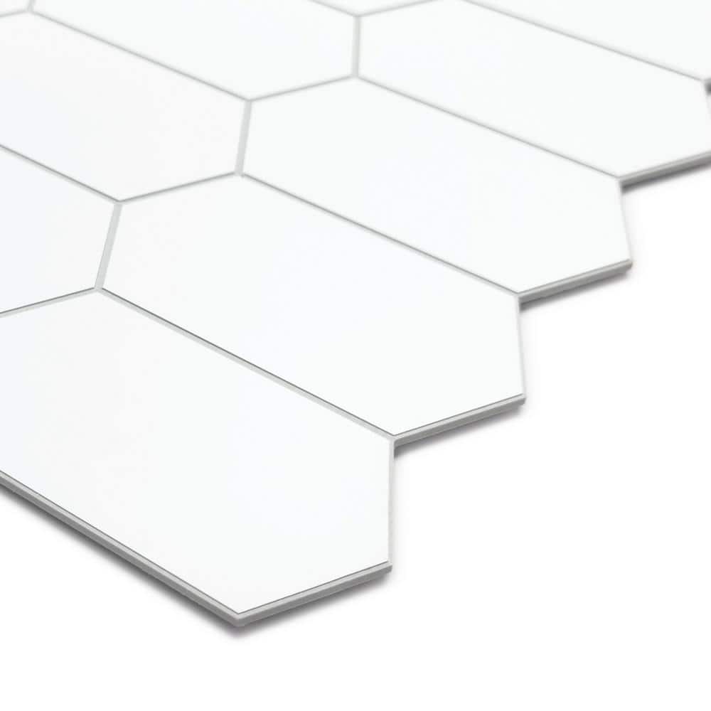 White Hexagonal Peel and Stick Stone Mosaic Tile Sheet