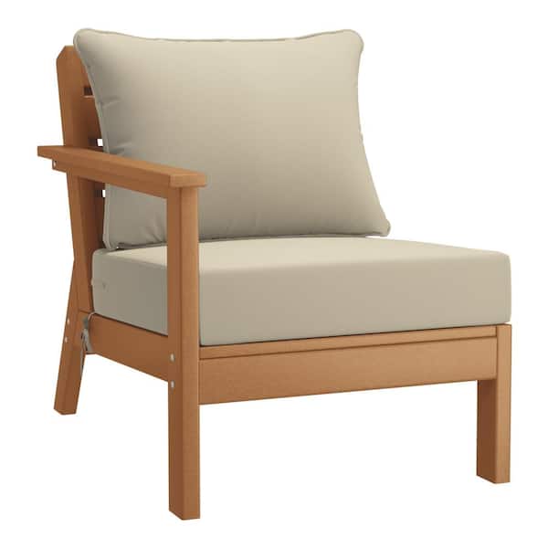 Westin Outdoor Birchwood Outdoor Patio Deep Seating Left Facing Arm HDPE Lounge Chair in Teak with Beige Cushions