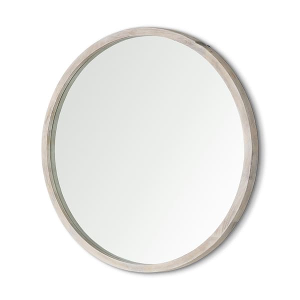 Mercana Gambit 1 in. W x 46 in. H Round White Wash Wood Frame Wall Mirror