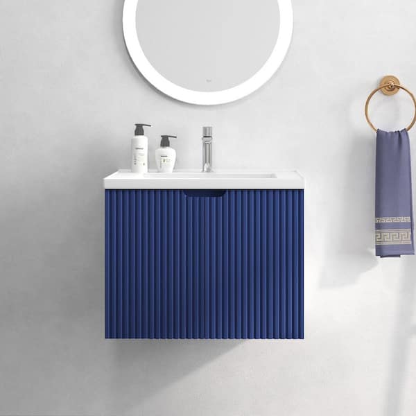 Staykiwi 23.6 in. W x 17.7 in. D x 18.7 in. H Single Sink Wall Mounted Bath Vanity in Blue with White Ceramic Top