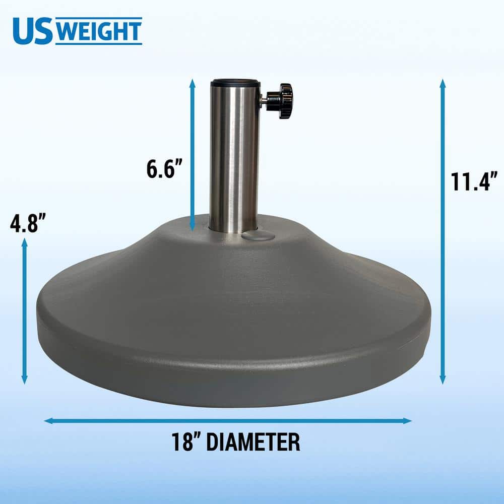 Gray Concrete Wheeled Patio Umbrella Base with Stainless Steel Stem
