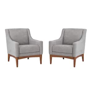 Gerard Grey Armchair with Solid Wood Legs Set of 2