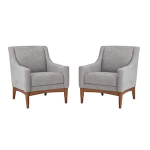 Gerald 30 in. Gray Polyester Arm Chair with Solid Wooden Legs (Set of 2)