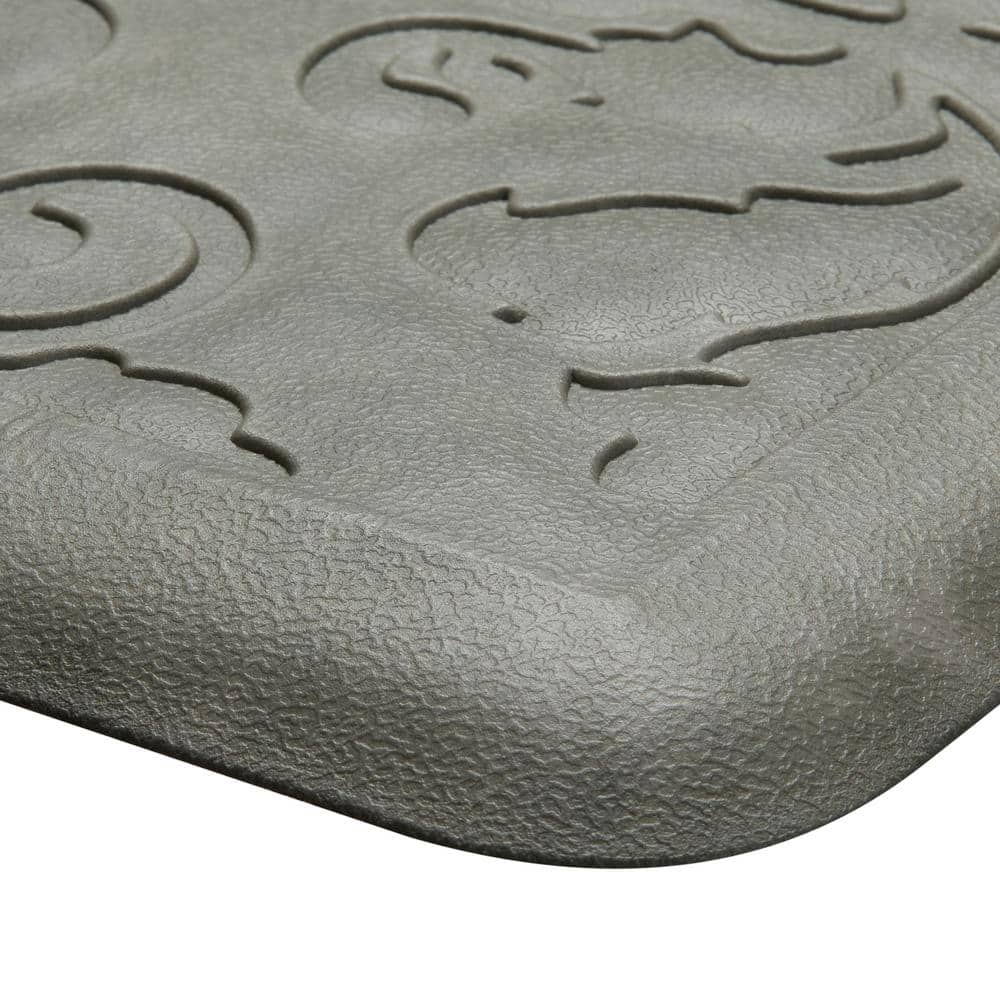 Gray Embossed Faux Leather Anti-Fatigue Kitchen Mat 17.5" x 32"