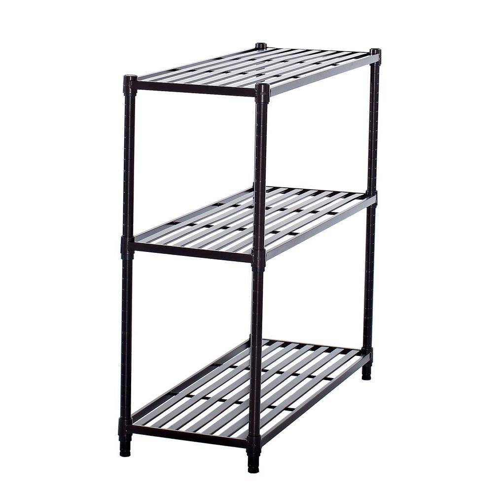 Adjustable Black 3-Tier Metal Slat Shelving Rack