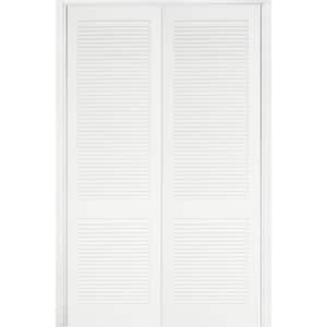 60 in. x 96 in. Hybrid Core Primed MDF Composite Louvered Double Prehung Universal Interior French Door with Ball Catch