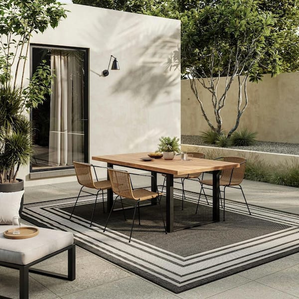 Horizon Indoor/Outdoor Black 8 ft. x 10 ft. Bordered Contemporary Area Rug