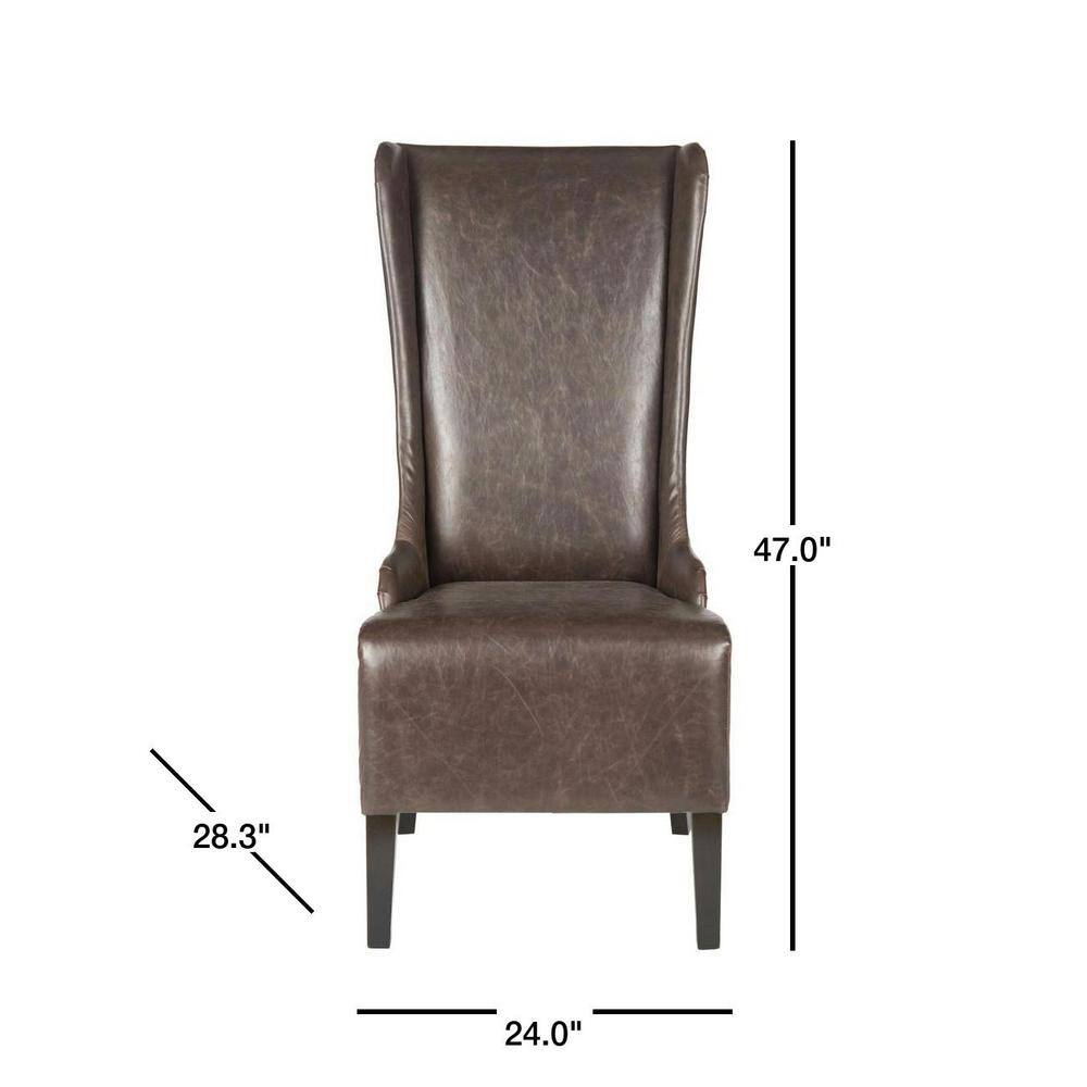 Antique Brown High Back Leather Upholstered Dining Side Chair