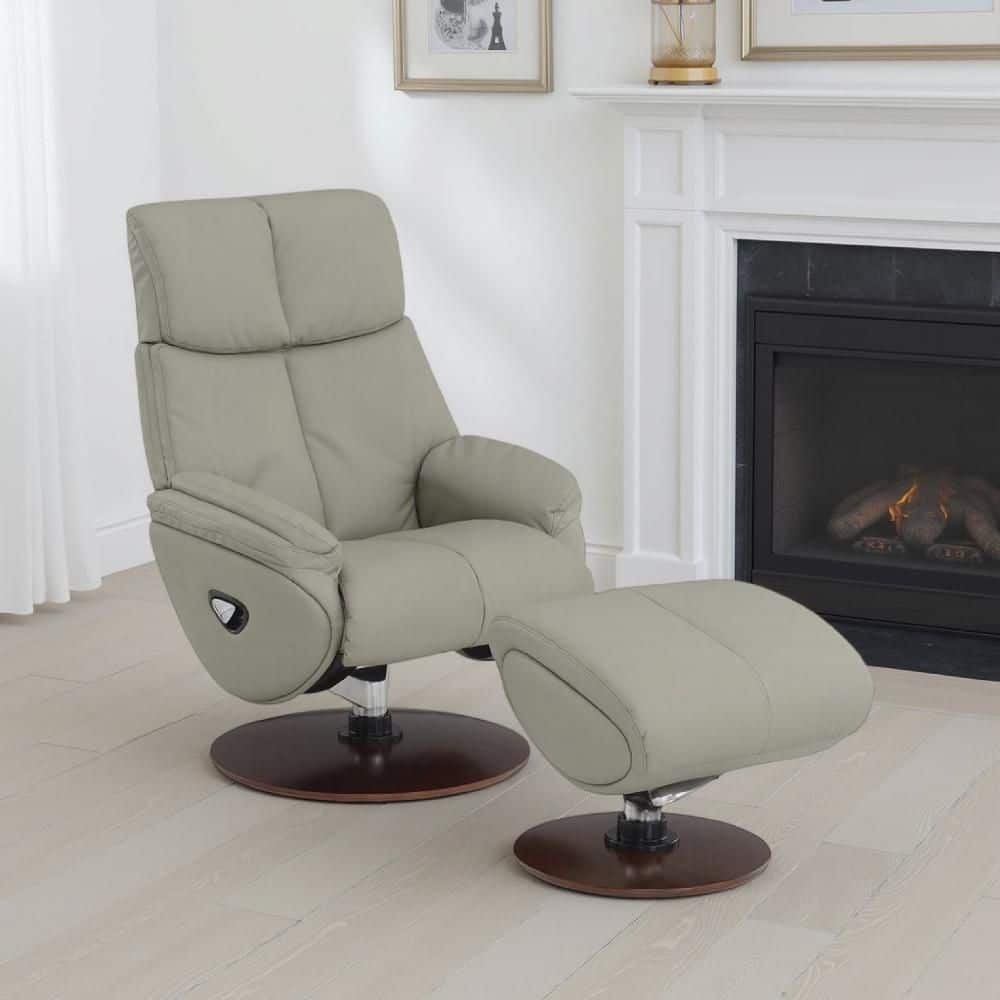 Benjara Doro Gray Top Grain Leather Swivel Accent Chair with