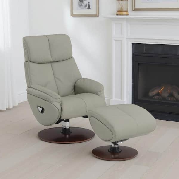 Benjara Doro Gray Top Grain Leather Swivel Accent Chair with