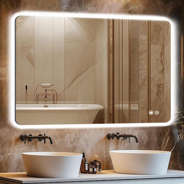 Unbranded 36 in. W x 48 in. H Rectangular Frameless LED Adjustable Backlit Anti-Fog Wall Mirror Bathroom Vanity Mirror