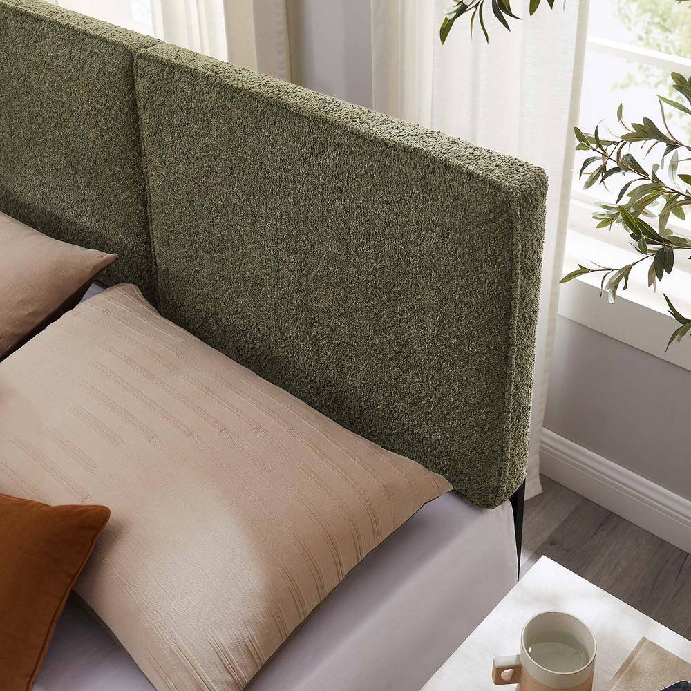 Lindee Sage Boucle Upholstered King Headboard with Solid Wood Legs