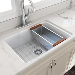 Sotto White Fireclay 27 in. Single Bowl Undermount Kitchen Sink with Accessories