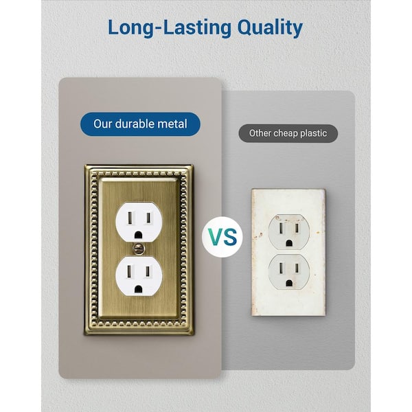 1-Gang Antique Brass Duplex Outlet Metal Wall Plates (4-Pack)