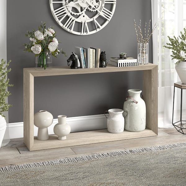 Meyer&Cross Osmond 55 in. Antiqued Gray Oak Rectangle MDF Top Console Table
