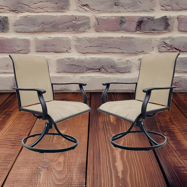 2-Pieces BrownTextilene Outdoor Swivel Dining Chairs Lawn Chairs for Front Porch Backyard Deck