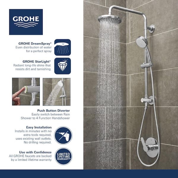 Ongelofelijk uitroepen Grit GROHE Vitalio 5-spray 7 in. Dual Shower Head and Handheld Shower Head in  Chrome 26520000 - The Home Depot