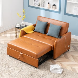 52 in. Width Brown PU Leather Twin Size Convertible Sofa Bed