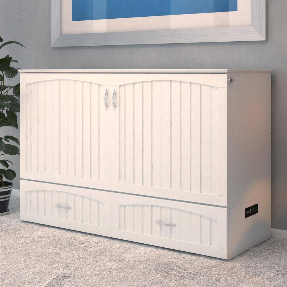 Southampton White Wood Frame Queen Murphy Bed Chest with 6 in. Mattress, Built-in Charging Station and Storage - thumbnail 9