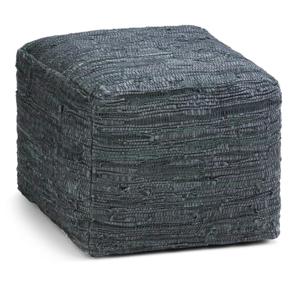 Fredrik Gray Woven Genuine Leather Square Pouf