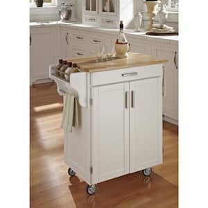 Cuisine Cart White Kitchen Cart with Natural Wood Top