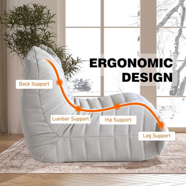 Single Bean Bag Chair, 34 in. Rectangle Armless Teddy Velvet Lazy Floor Sofa Couch in Beige