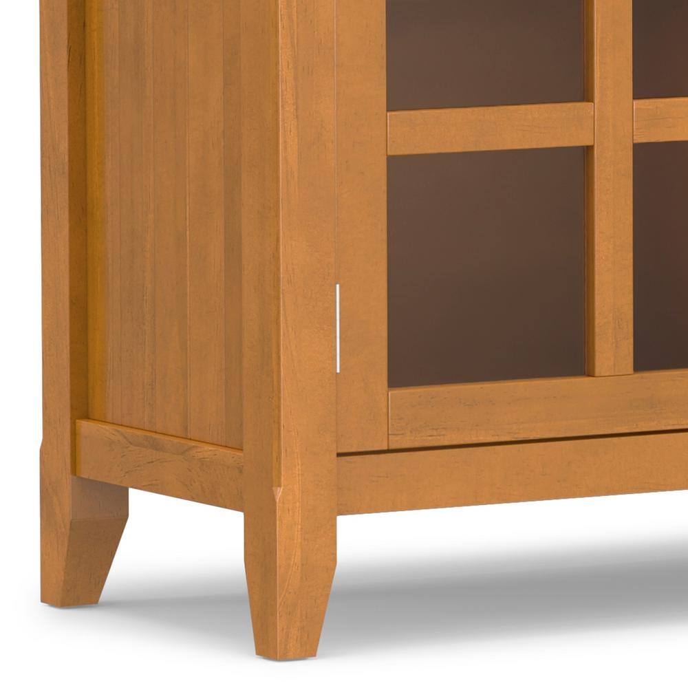 Light Golden Brown Pine and Plywood Storage Cabinet with Glass Doors
