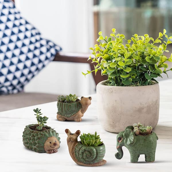 OGETFUUR Small Ceramic Succulent Pots with Drainage, Cute Bonsai Planter Flower Pots for Home and Office Desk Decoration (4-Pack)