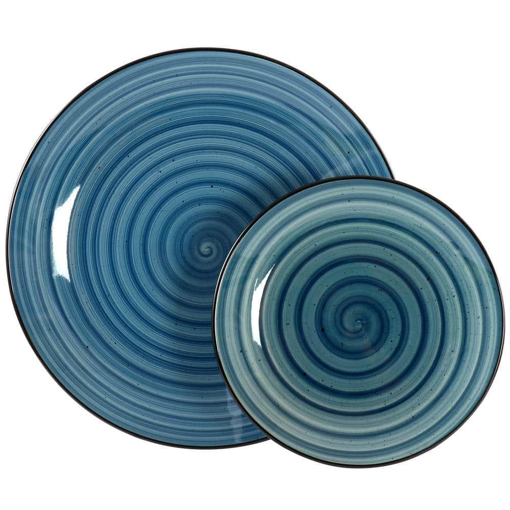 Dark Blue Ceramic Swirl 24-Piece Dinnerware Set