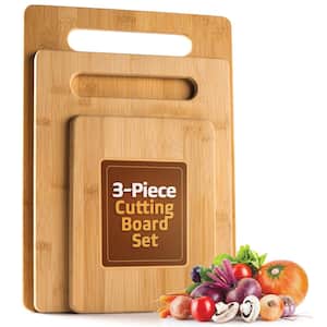 3-Piece Bamboo Cutting Board Set - Wooden Kitchen Boards for Food Prep. 3 sizes 9.5 x 13, 8.5 x 11 and 6 x 8.