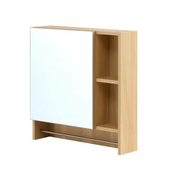 21.60 in. W x 22.00 in. H Rectangular Wood Medicine Cabinet with Mirror, Mirror Cabinet with Shelves and Towel Rack