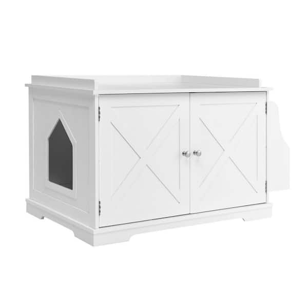 ANGELES HOME 34 in. W x 20.5 in. H Wood Large Wooden Cat Litter Box Enclosure with the Storage