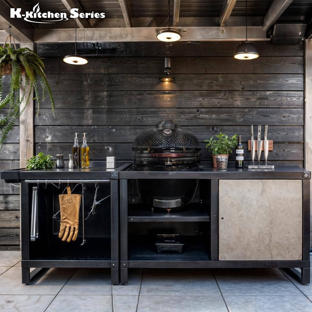 Kalamera 24'' Black Ceramic Kamado Charcoal Grill with Cart