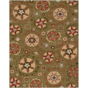 Green 7 ft. 10 in. x 9 ft. 10 in. Flat-Weave Kings Court Beatrice Transitional Floral Oriental Area Rug