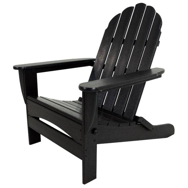POLYWOOD Classic Black Oversized Curveback Plastic Patio Adirondack Chair
