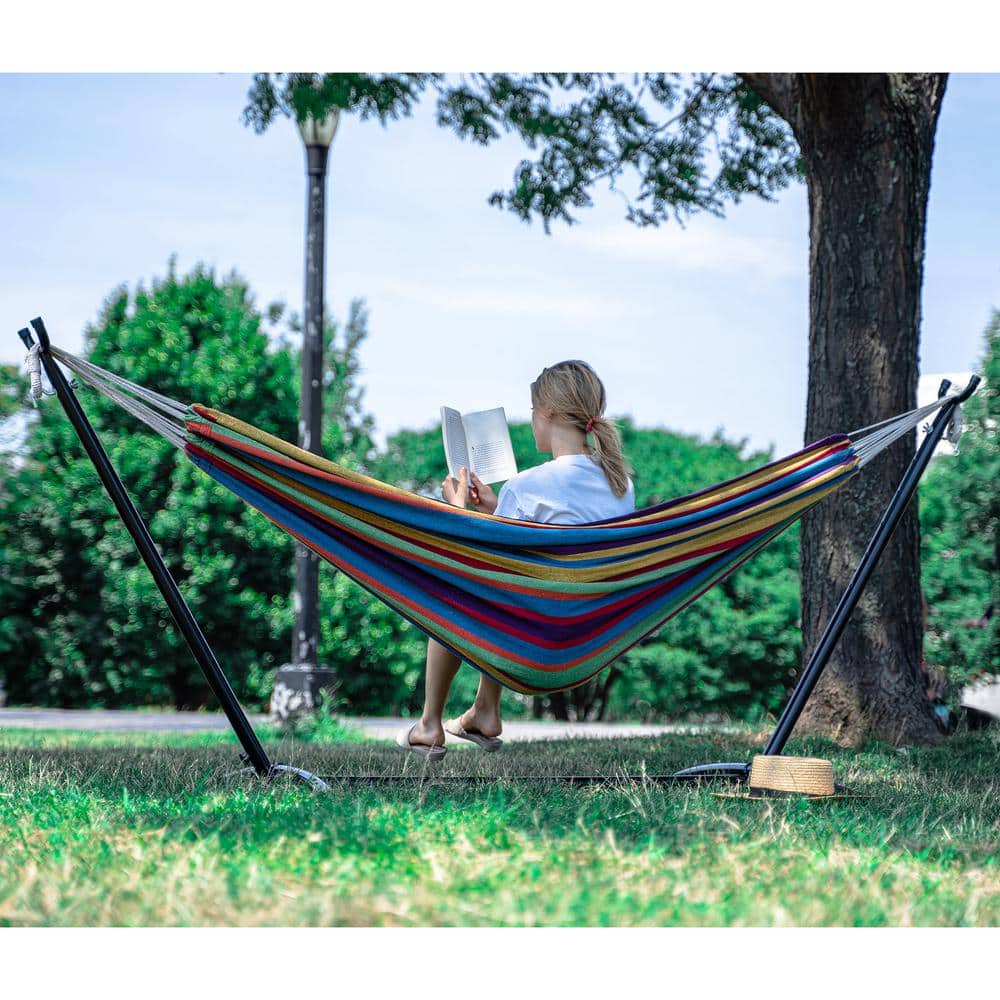9-Foot Caribbean Rainbow Cotton Double Hammock with Stand