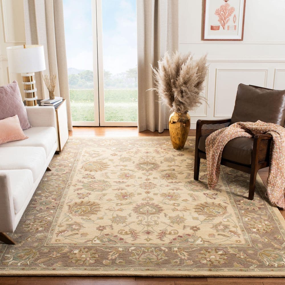 Ivory and Brown Hand-Tufted Wool Rectangular Area Rug