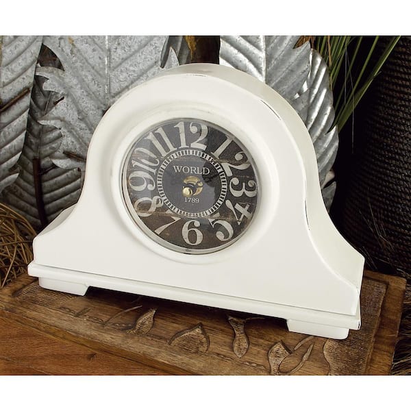 White Round Table Clock Antique Reproduction Metal 