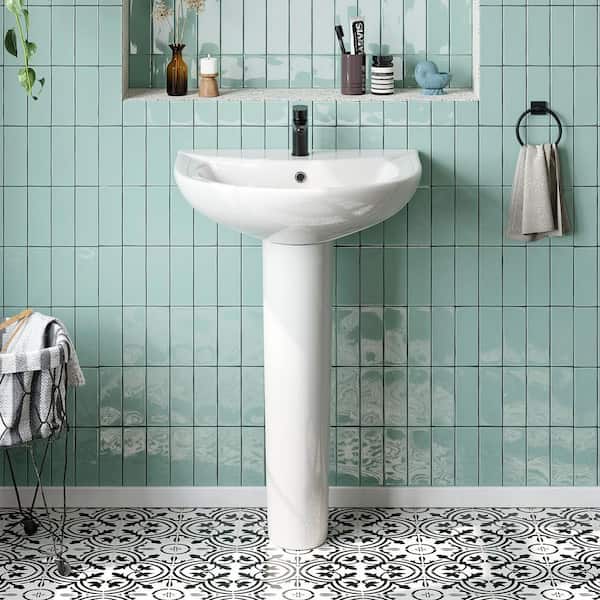 20 1/2 in. White Vitreous China Pedestal Combo Bathroom Sink in U-Shape Design with Overflow