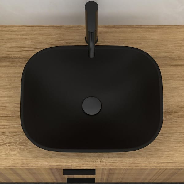 18.5 in. Vessel Rectangular Bathroom Sink with Faucet and Pop-up Drain in Matte Black Tempered Glass