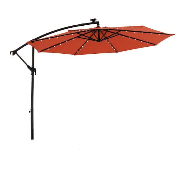 Sudzendf 10 ft. Solar LED Offset Hanging Market Patio Umbrella in Orange
