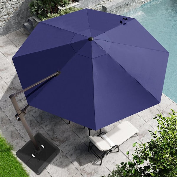 Crestlive Products 11.5 ft. x 11.5 ft Patio Cantilever Umbrella, Heavy-Duty Frame Round Umbrella in Navy Blue
