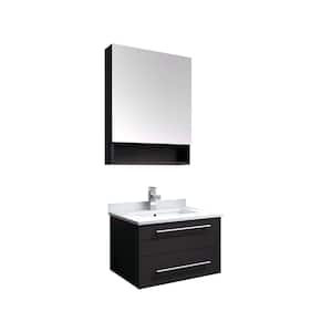Lucera 24 in. W Wall Hung Vanity in Espresso with Quartz Stone Vanity Top in White with White Basin and Medicine Cabinet
