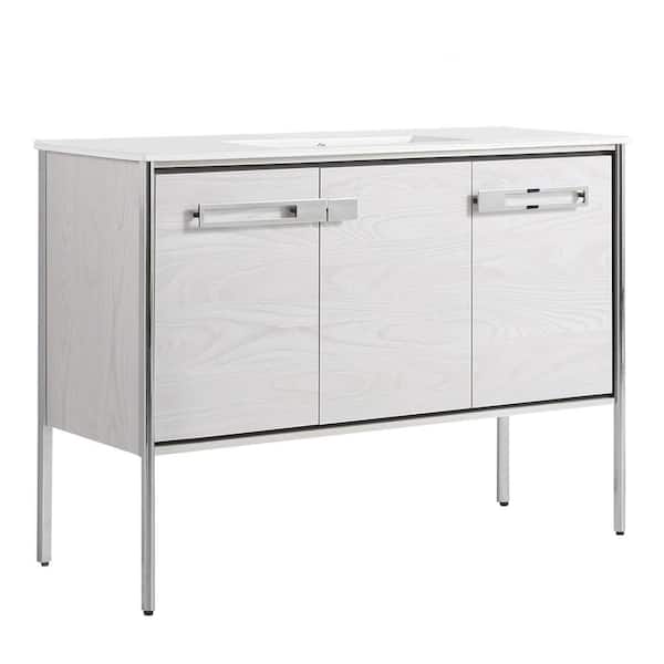 FINE FIXTURES Oakville 48 in. W x 18.32 in. D x 33.5 in. H Bath Vanity in Mild Grey Oak with White Ceramic Top