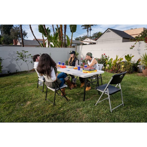 HDX 8 ft. Almond Resin Top Rectangular Fold in Half Utility Table