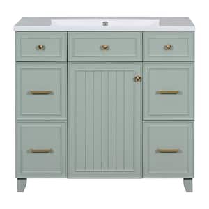 36 in. W x 18 in. D x 34.3 in. H Freestanding Bath Vanity in Light Green with White Cultured Marble Top Single Sink