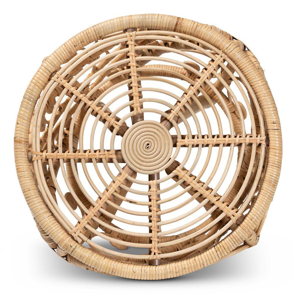 Bohemian Natural Rattan Round End Table with Geometric Accents