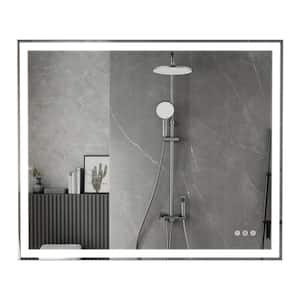 30 in. H x 36 in. W Square Frame LED Vertical or Horizontal Hanging Decorative Wall Bathroom Vanity Mirror in Silver