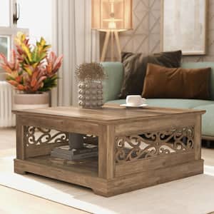 Heron Mission 34.8 in. Knotty Oak Brown Square Wood Top Coffee Table