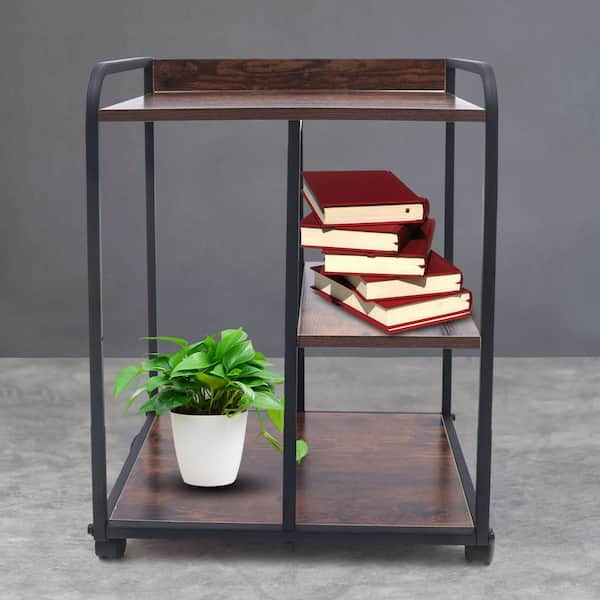 YIYIBYUS 3-Shelf Iron Frame Wood 4-Wheeled Under Desk Printer